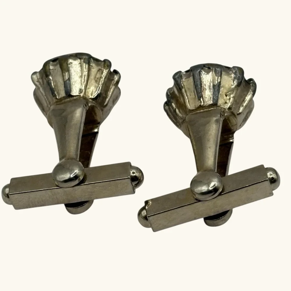 Vintage Cufflinks Large Faceted Crystal Prong Set Gold Tone Formal Suit READ‎